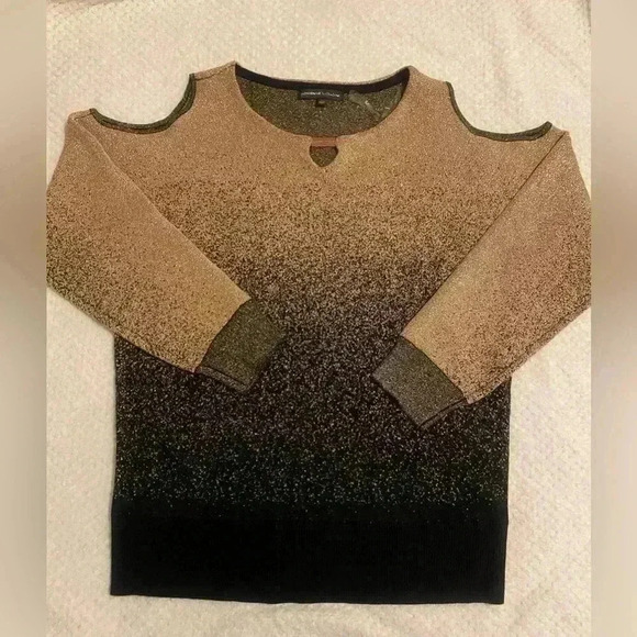Adrienne Vittadinni Rose Gold Ombré sweater with cold shoulders size large - Picture 1 of 8